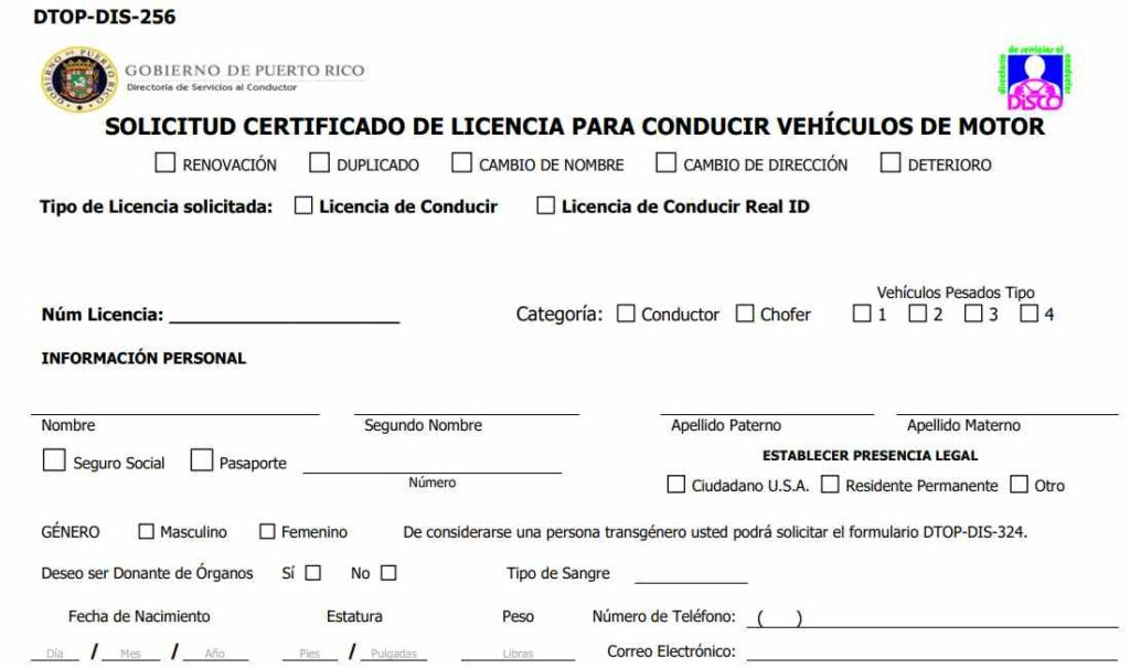 Formularios dtop cesco citas puerto rico