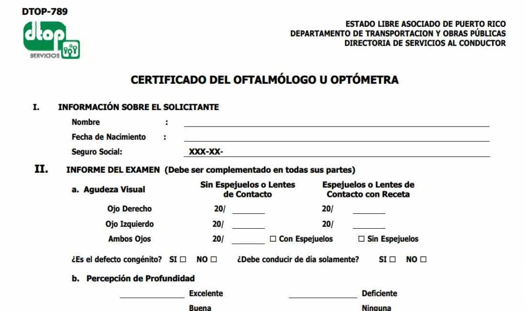 Formulario dtop dis 256 cesco citas puerto rico